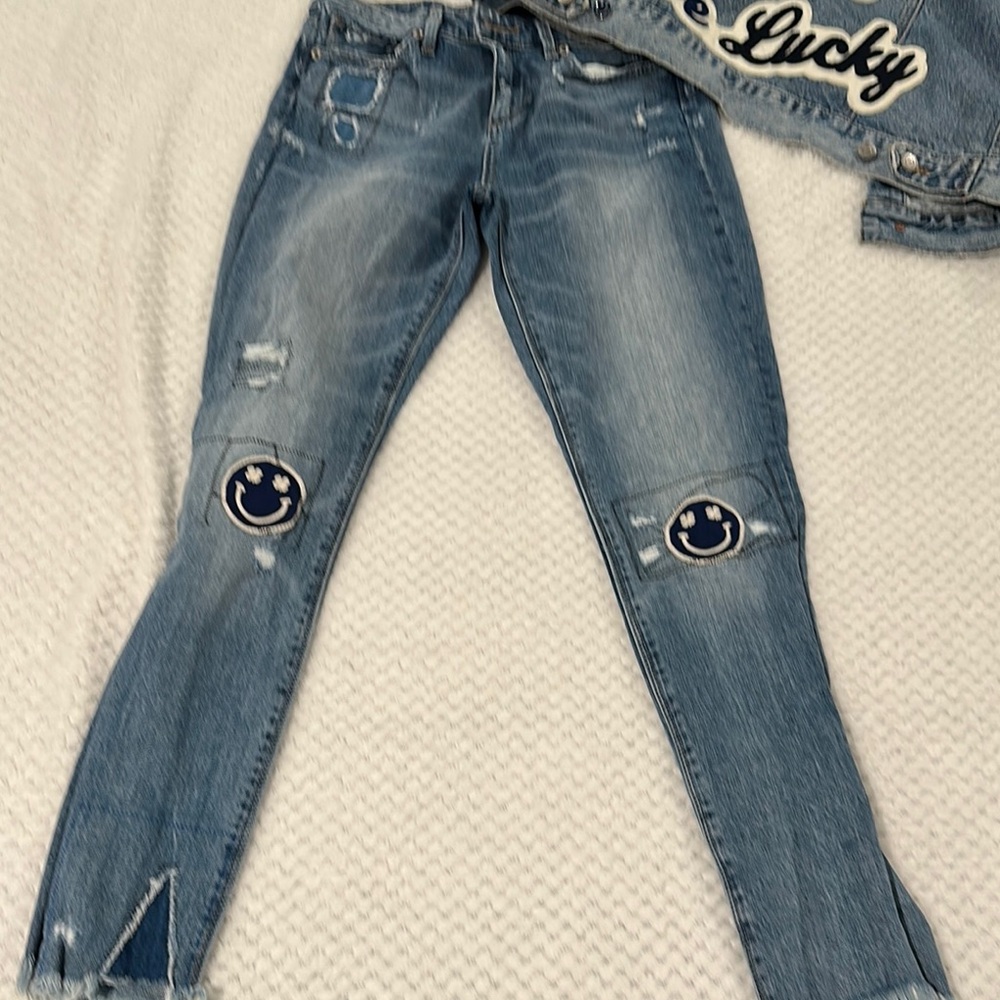 Lucky Brand Blue Skinny Jeans with Playful Knee Patches